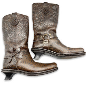 FENDI Brown Leather Floral Embossed Cowboy Cowgirl Western Boots Women's Size 38